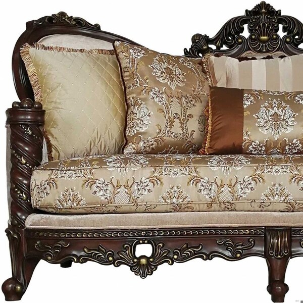 Homeroots 39 x 85 x 49 in. Fabric Dark Walnut Upholstery Wood Leg & Trim Sofa with 6 Pillows - 348217