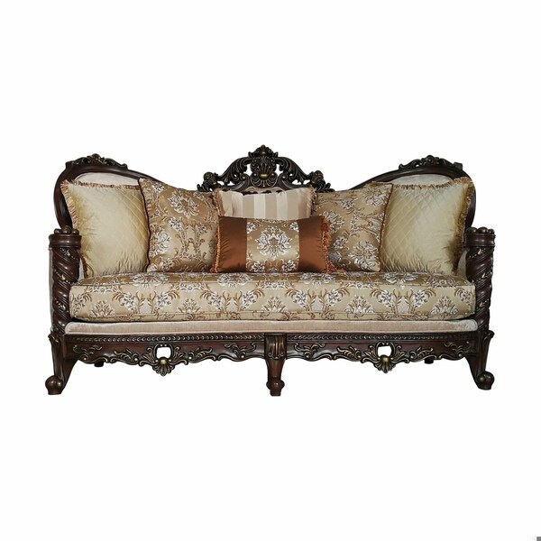 Homeroots 39 x 85 x 49 in. Fabric Dark Walnut Upholstery Wood Leg & Trim Sofa with 6 Pillows - 348217
