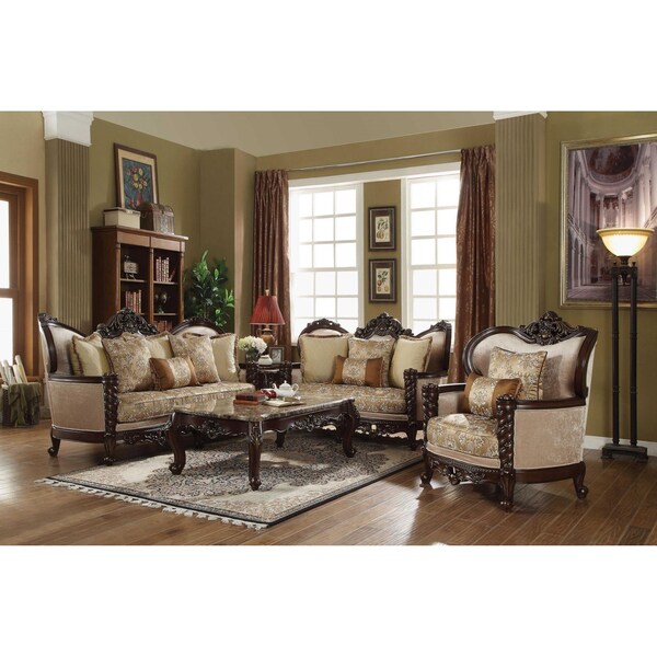 Homeroots 39 x 85 x 49 in. Fabric Dark Walnut Upholstery Wood Leg & Trim Sofa with 6 Pillows - 348217