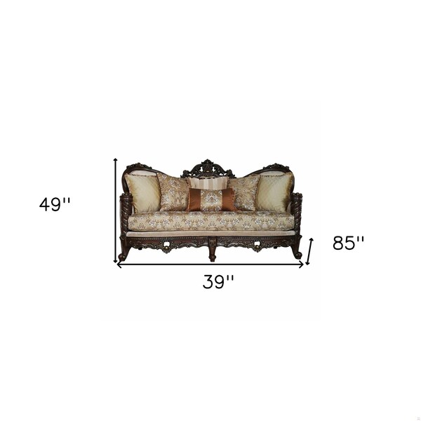 Homeroots 39 x 85 x 49 in. Fabric Dark Walnut Upholstery Wood Leg & Trim Sofa with 6 Pillows - 348217