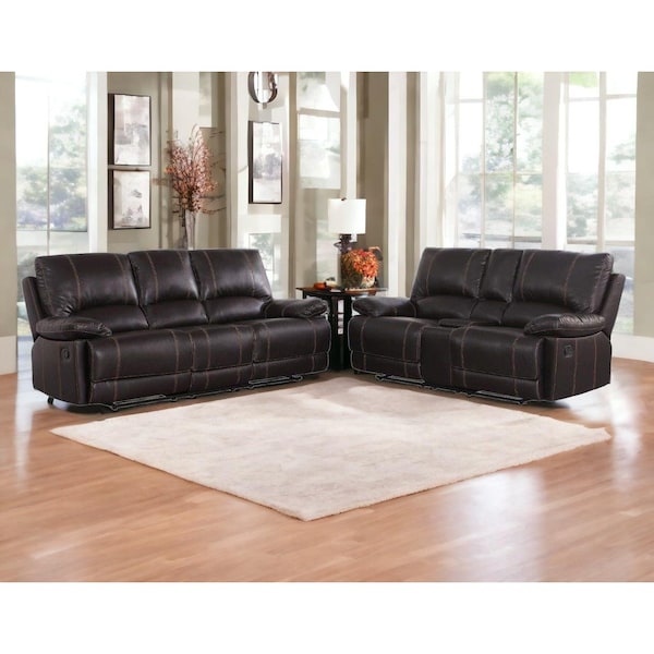 Homeroots 76 x 40 x 41 in. Modern Brown Sofa with Console Loveseat - 343907