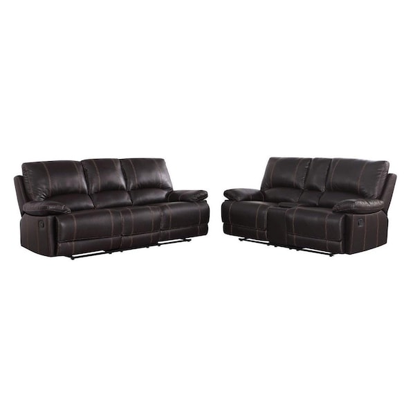 Homeroots 76 x 40 x 41 in. Modern Brown Sofa with Console Loveseat - 343907