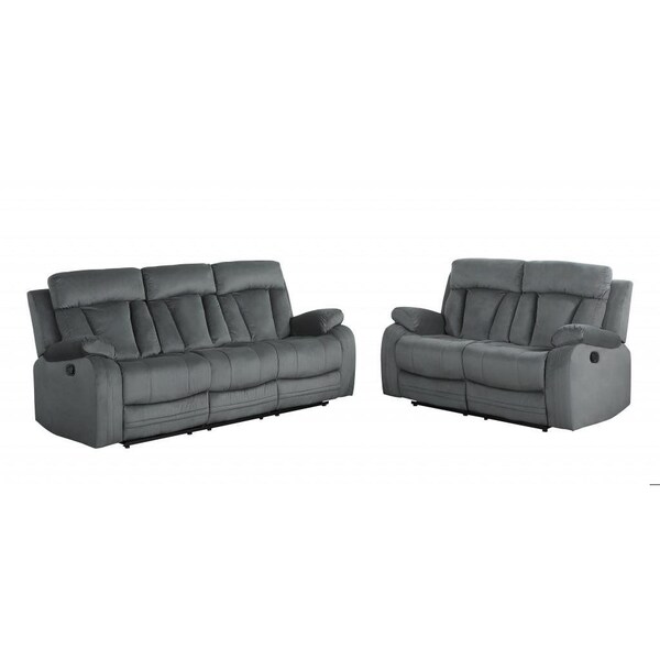 Homeroots 68 x 38 x 32-40 in. Modern Gray Leather Sofa & Loveseat - 343894