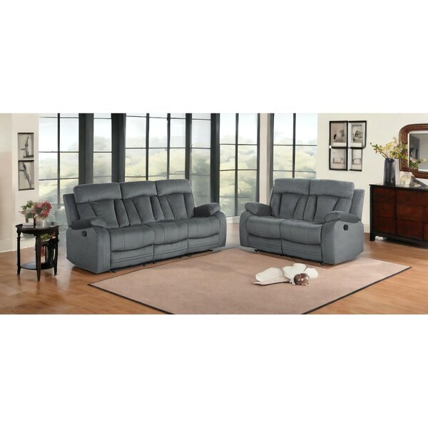 Homeroots 68 x 38 x 32-40 in. Modern Gray Leather Sofa & Loveseat - 343894
