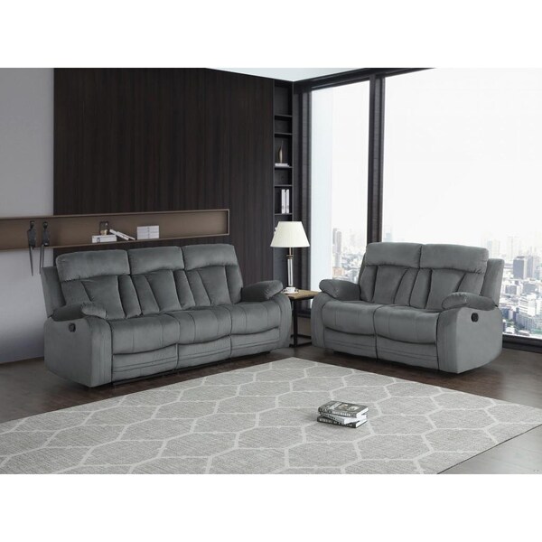 Homeroots 68 x 38 x 32-40 in. Modern Gray Leather Sofa & Loveseat - 343894