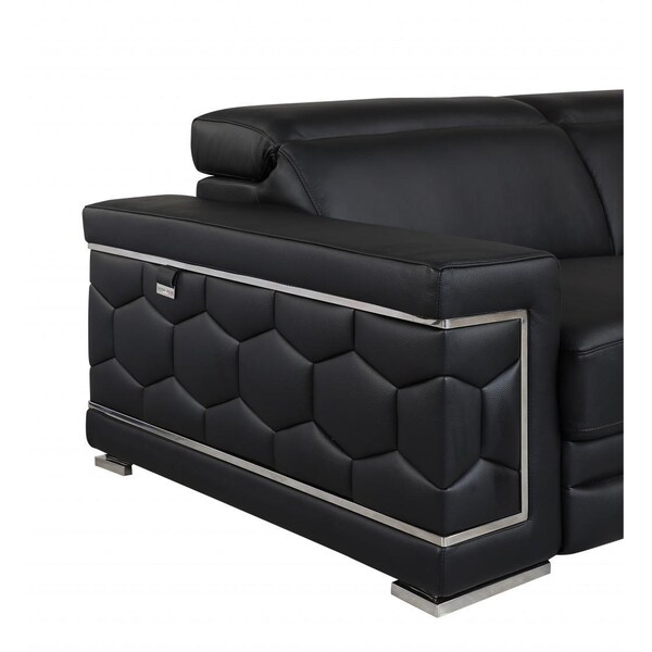Homeroots 89 in. Sturdy Black Leather Sofa - 329597