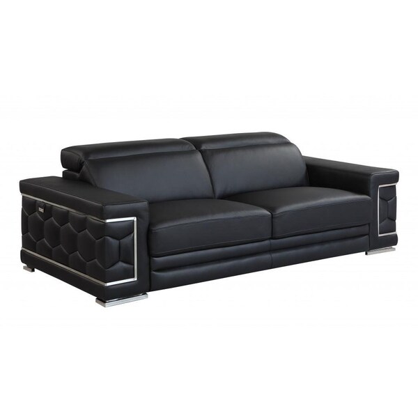 Homeroots 89 in. Sturdy Black Leather Sofa - 329597