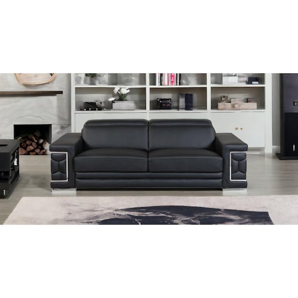 Homeroots 89 in. Sturdy Black Leather Sofa - 329597