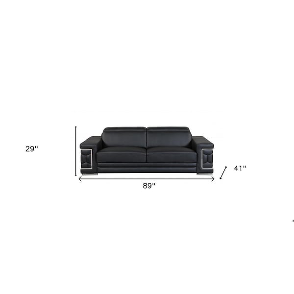 Homeroots 89 in. Sturdy Black Leather Sofa - 329597