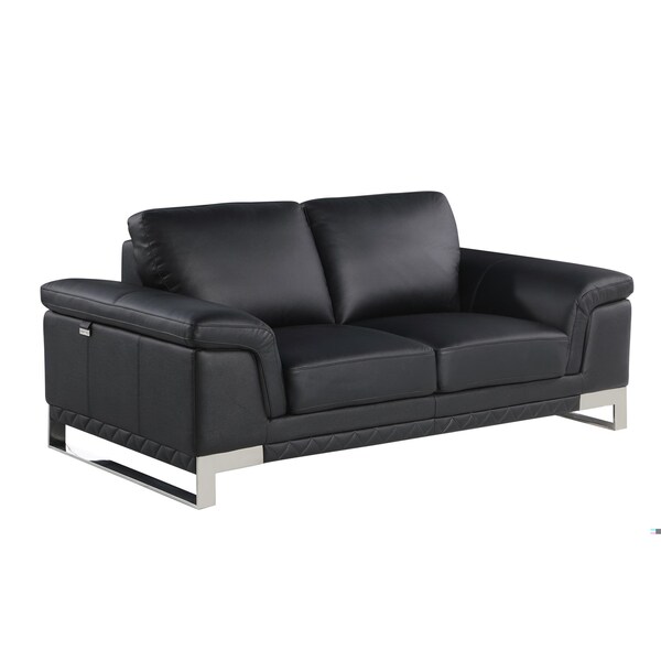 Homeroots 73 x 39 x 32 in. Modern Black Leather Sofa & Loveseat - 343883