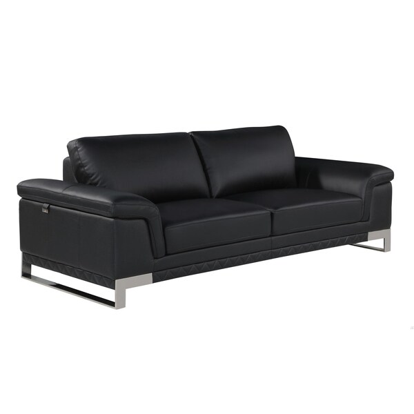 Homeroots 73 x 39 x 32 in. Modern Black Leather Sofa & Loveseat - 343883