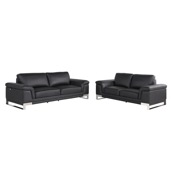Homeroots 73 x 39 x 32 in. Modern Black Leather Sofa & Loveseat - 343883