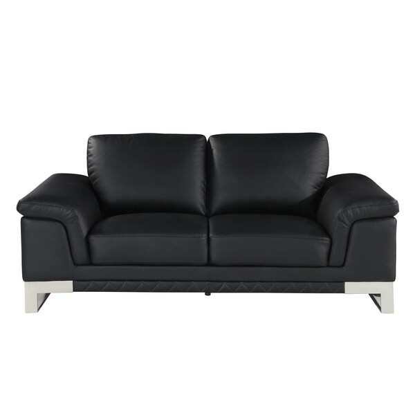 Homeroots 73 x 39 x 32 in. Modern Black Leather Sofa & Loveseat - 343883