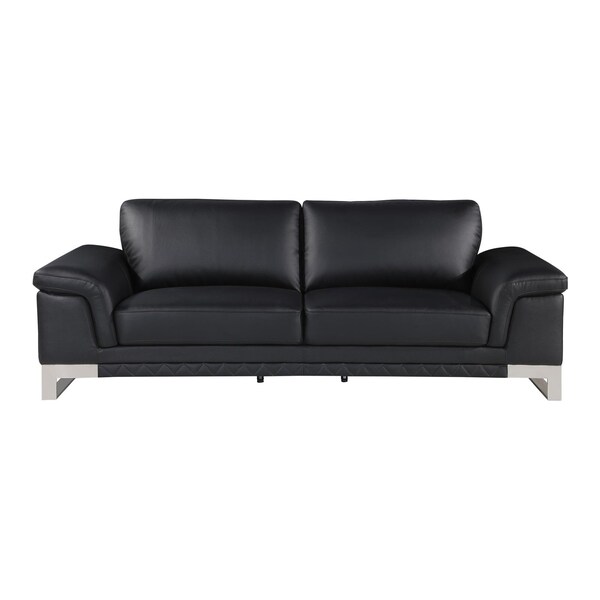 Homeroots 73 x 39 x 32 in. Modern Black Leather Sofa & Loveseat - 343883