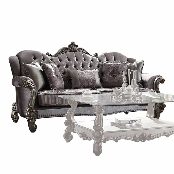 Homeroots 45 x 92 x 47 in. Velvet Antique Platinum Upholstery Poly Resin Sofa with 5 Pillows - 348645