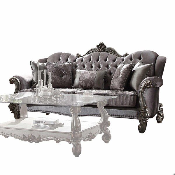 Homeroots 45 x 92 x 47 in. Velvet Antique Platinum Upholstery Poly Resin Sofa with 5 Pillows - 348645