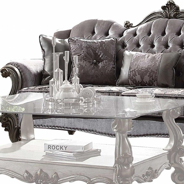 Homeroots 45 x 92 x 47 in. Velvet Antique Platinum Upholstery Poly Resin Sofa with 5 Pillows - 348645