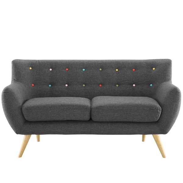 Primewir Remark Loveseat in Tufted Gray Fabric with Natural Finish Wood Legs - EEI-1632-GRY