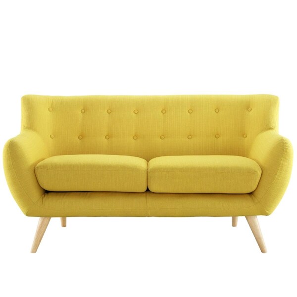 Primewir Remark Loveseat in Tufted Sunny Fabric with Natural Finish Wood Legs - EEI-1632-SUN