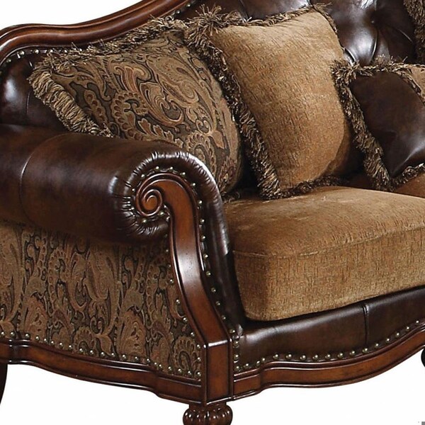 Homeroots 37 x 93 x 42 in. PU Chenille Upholstery Wood Sofa with 5 Pillows - 348631
