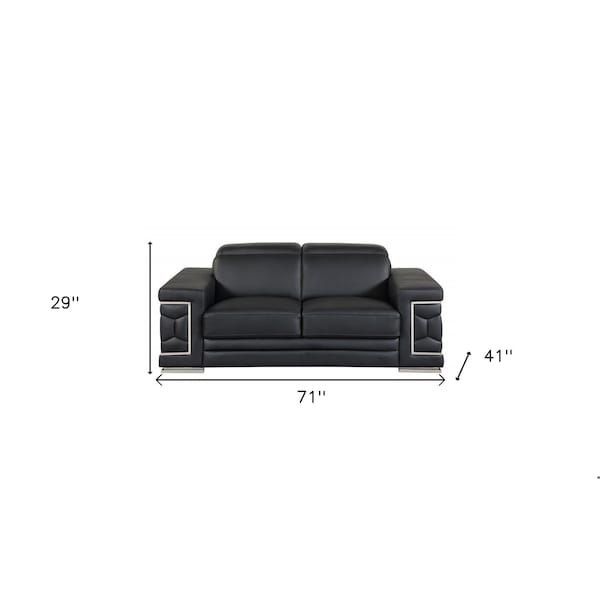 Homeroots 71 x 41 x 29 in. Modern Black Leather Sofa & Loveseat - 343844