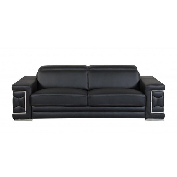 Homeroots 71 x 41 x 29 in. Modern Black Leather Sofa & Loveseat - 343844