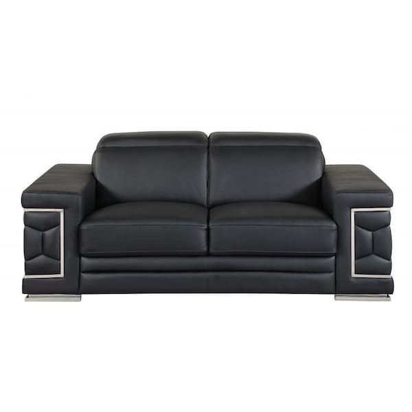 Homeroots 71 x 41 x 29 in. Modern Black Leather Sofa & Loveseat - 343844