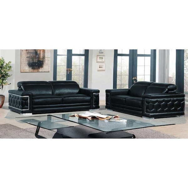 Homeroots 71 x 41 x 29 in. Modern Black Leather Sofa & Loveseat - 343844