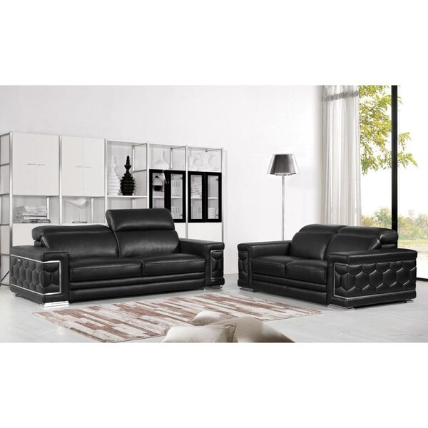 Homeroots 71 x 41 x 29 in. Modern Black Leather Sofa & Loveseat - 343844