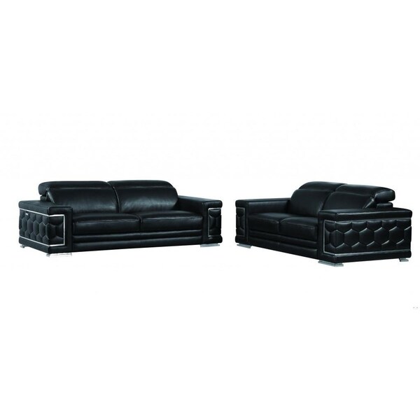 Homeroots 71 x 41 x 29 in. Modern Black Leather Sofa & Loveseat - 343844