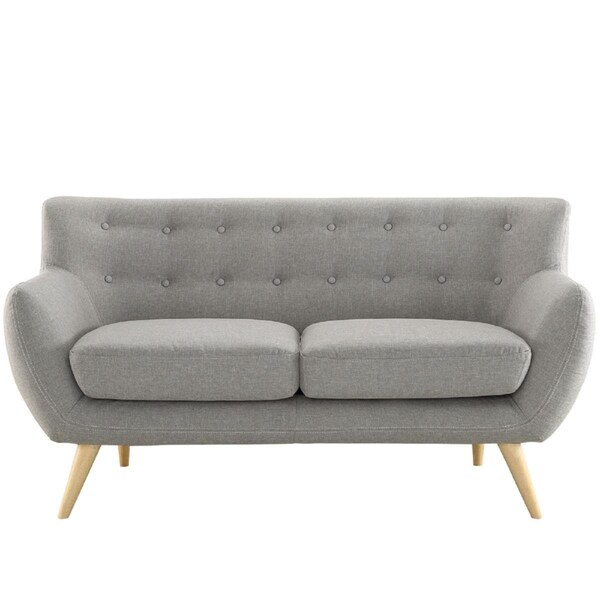 Primewir Remark Loveseat in Tufted Light Gray Fabric with Natural Finish Wood Legs - EEI-1632-LGR