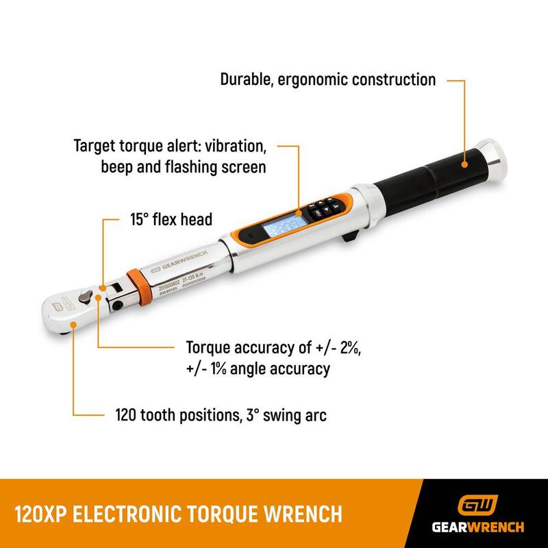 GEARWRENCH 1/2 in. Drive 120XP 50-250 ft./lbs. Flex-Head Electronic Torque Wrench with Angle - 85196