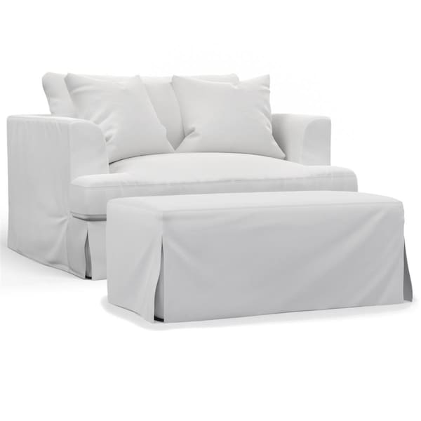 Fine-Line Newport Slipcovered Chair & A Half Sofa with Ottoman White - FI3215843