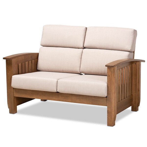 Baxton Studio Charlotte Taupe Upholstered Walnut Finished Wood 2-Seater Loveseat - 162-9798