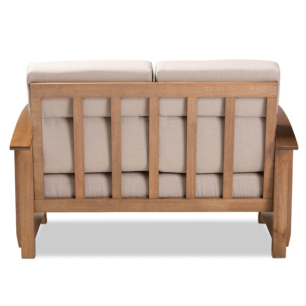 Baxton Studio Charlotte Taupe Upholstered Walnut Finished Wood 2-Seater Loveseat - 162-9798