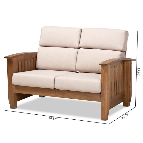 Baxton Studio Charlotte Taupe Upholstered Walnut Finished Wood 2-Seater Loveseat - 162-9798