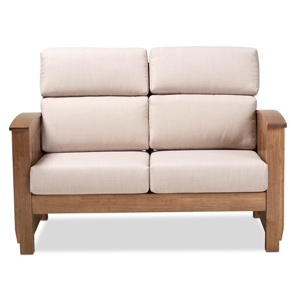 Baxton Studio Charlotte Taupe Upholstered Walnut Finished Wood 2-Seater Loveseat - 162-9798
