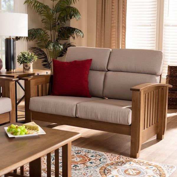 Baxton Studio Charlotte Taupe Upholstered Walnut Finished Wood 2-Seater Loveseat - 162-9798