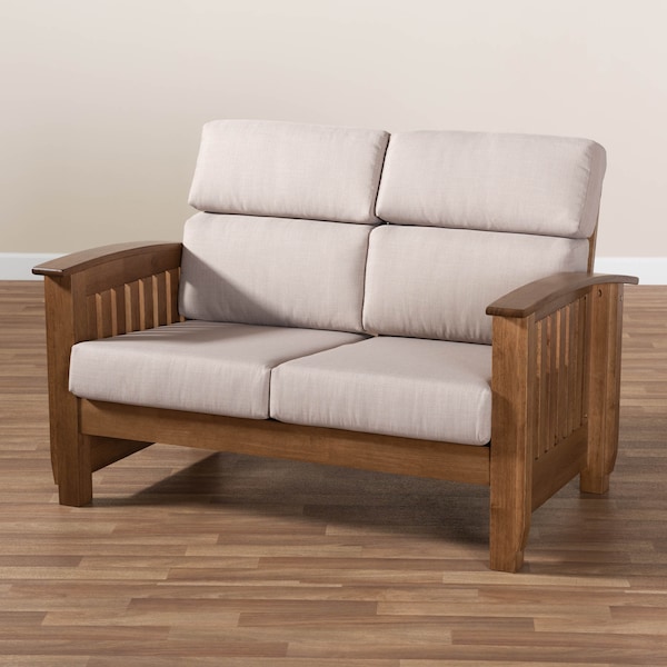 Baxton Studio Charlotte Taupe Upholstered Walnut Finished Wood 2-Seater Loveseat - 162-9798