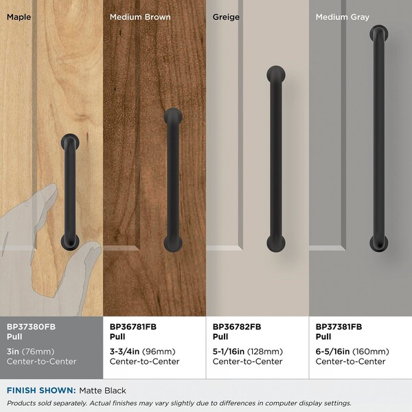 Amerock Factor 3 inch 76mm Center-to-Center Matte Black Cabinet Pull - BP37380FB
