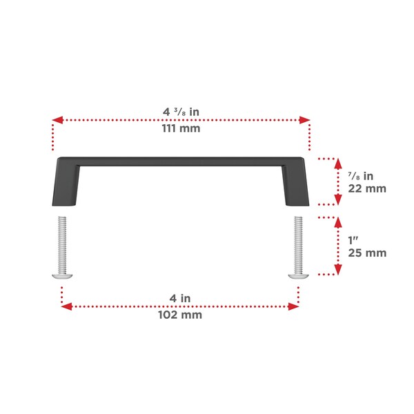 Richelieu Eglinton Collection 4-inch (102 mm) Matte Black Modern Rectangular Cabinet Pull - BP1076900
