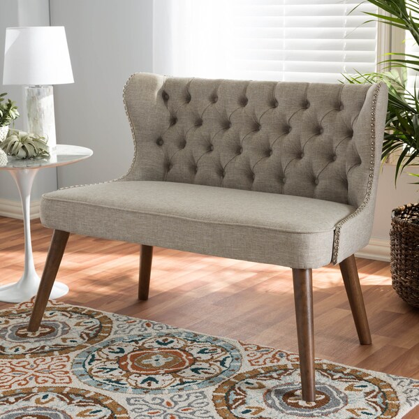 Baxton Studio Scarlett Beige Button-Tufting with Nailheads 2-Seater Loveseat - 129-7081