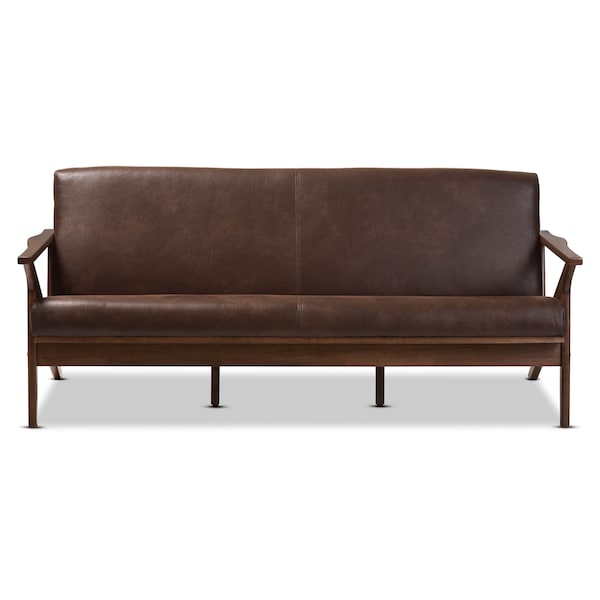 Baxton Studio Bianca Walnut Wood Dark Brown Distressed Faux Leather 3-Seater Sofa - 140-7546