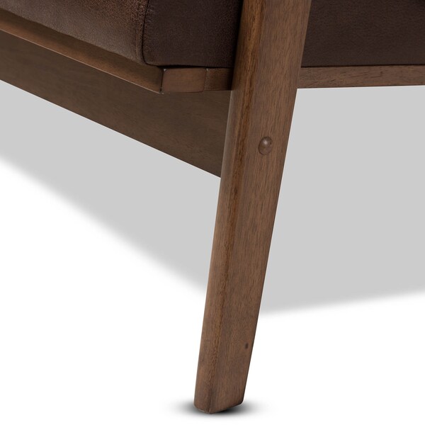 Baxton Studio Bianca Walnut Wood Dark Brown Distressed Faux Leather 3-Seater Sofa - 140-7546