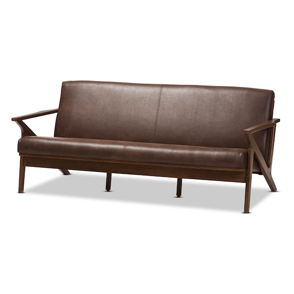Baxton Studio Bianca Walnut Wood Dark Brown Distressed Faux Leather 3-Seater Sofa - 140-7546