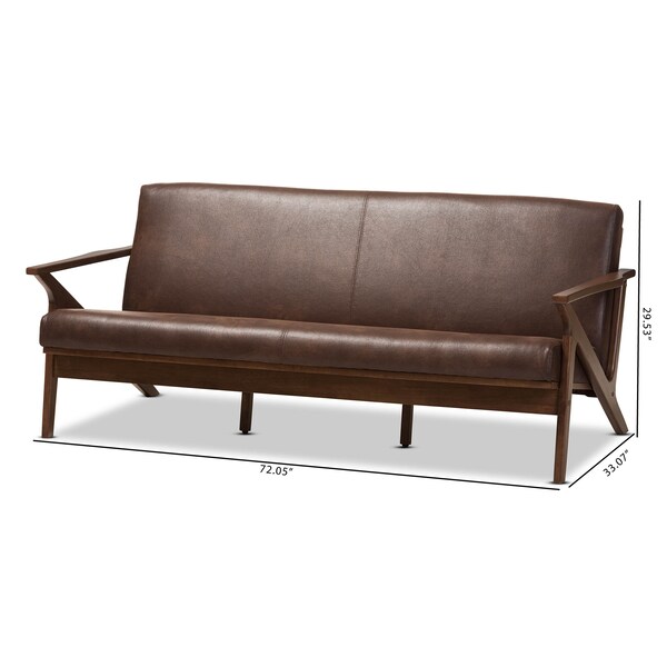 Baxton Studio Bianca Walnut Wood Dark Brown Distressed Faux Leather 3-Seater Sofa - 140-7546