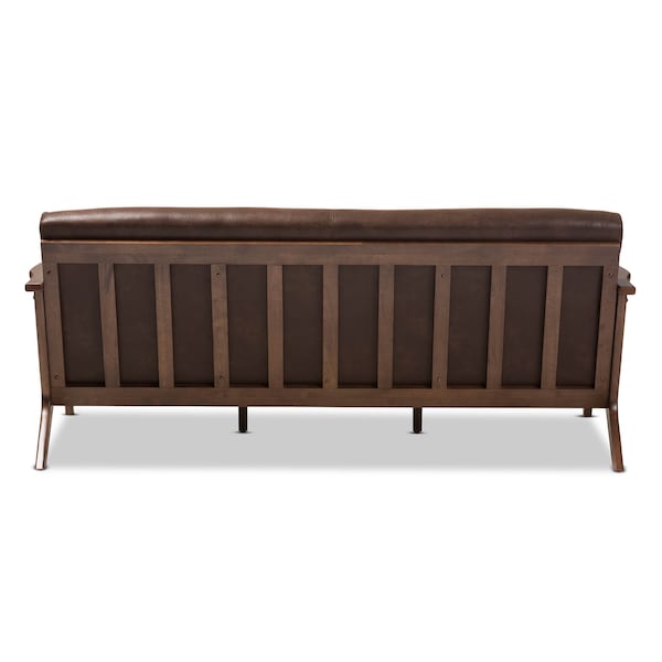 Baxton Studio Bianca Walnut Wood Dark Brown Distressed Faux Leather 3-Seater Sofa - 140-7546
