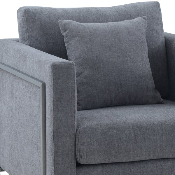 Armen Living Heritage Gray Fabric Upholstered Accent Chair with Brushed Stainless Steel Legs - LCHT1GREY