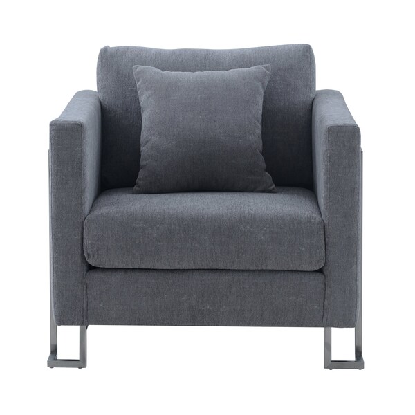 Armen Living Heritage Gray Fabric Upholstered Accent Chair with Brushed Stainless Steel Legs - LCHT1GREY