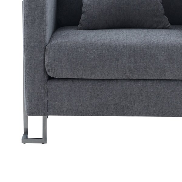 Armen Living Heritage Gray Fabric Upholstered Accent Chair with Brushed Stainless Steel Legs - LCHT1GREY
